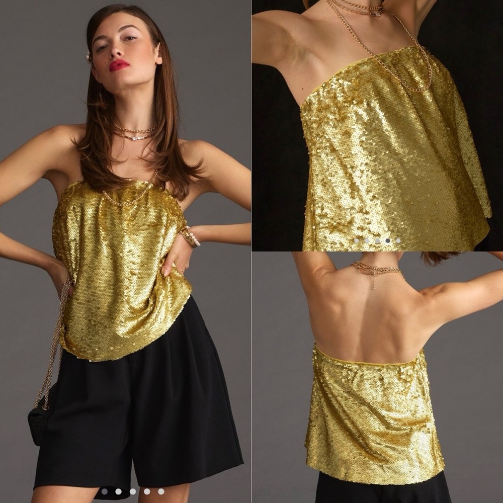 NWT By Antropologie Strapless Sequin Top 2X